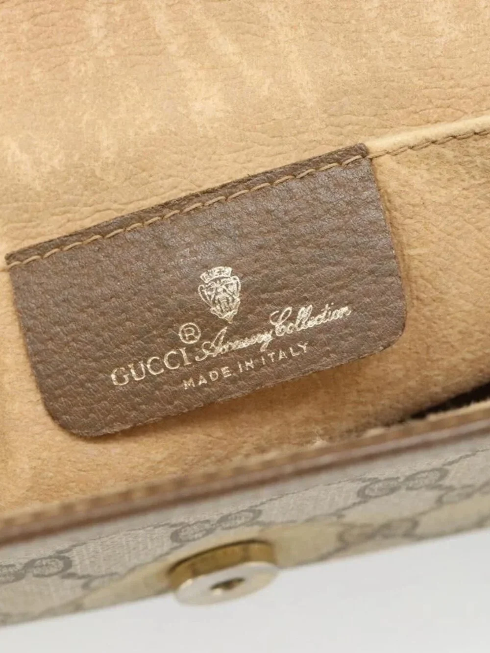 GUCCI GG Supreme Web Sherry Line Clutch Bag PVC Beige Gold 89 01 030 Auth 184406